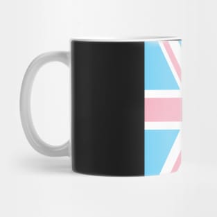 TRANSGENDER UK FLAG (UNION JACK) (alt-angle) - PALE BLUE, WHITE AND PINK TRANSGENDER FLAG Mug